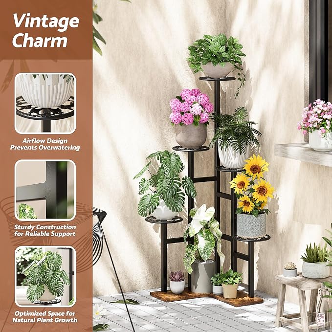 6 Tier Plant Stand Indoor Outdoor Metal Flower Pot Holder Shelf Tiered Planter Display Rack for Living Room Balcony Garden Patio