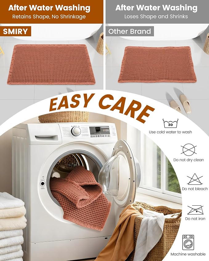 Smiry Waffle Bath Mat 60x24, Extra Soft Absorbent Bathroom Rugs, Non Slip Machine Washable Quick Dry Bath Rugs for Bathroom Floor, Tub, Shower, Home Decor Accessories, Orange