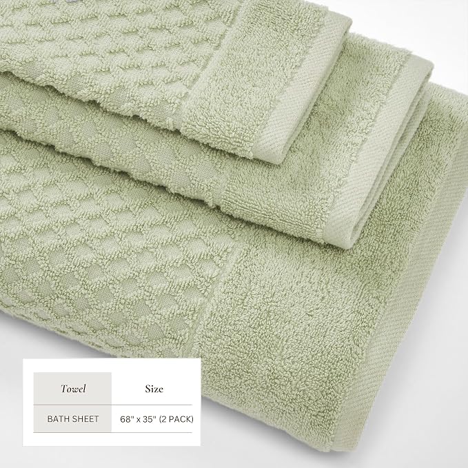 Great Bay Home Oversized Bath Sheets - 100% Cotton 2 Pack 68x35 Extra Large Towel - Absorbent, Durable, Quick-Dry Towels for Bathroom (Pale Green)
