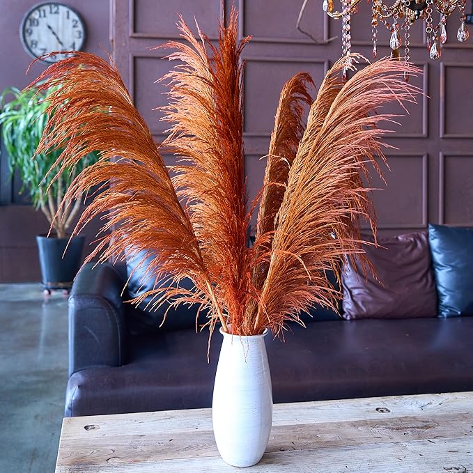 Pampas Grass Decor Tall,Long Pampas, Large Pompas Floral, Elegant Feather Flowers for Wedding Decorations, Living Room Decor (Natural Orange, 4pcs 43.3"(110cm))