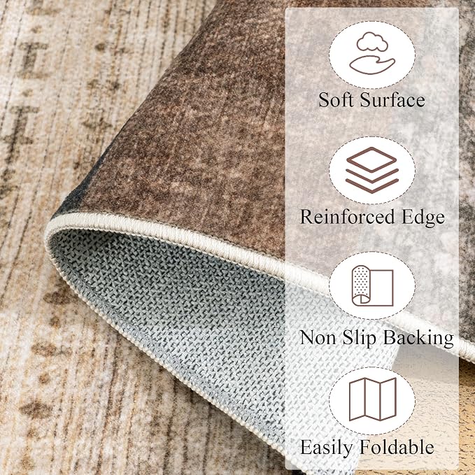 Modern Geometric Patchwork Indoor Runner Rug for Living Room, Beige 2'x 6' Large Rug Rockwood Collection Hardwood Floors Decor for Bedroom, Beige Throw Carpet for Office Entryway Dining Room