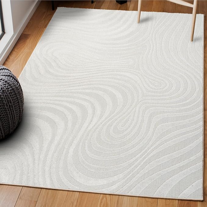 JONATHAN Y Maribo High-Low Abstract Striped Indoor/Outdoor Area Rug, Contemporary, Modern, Vintage, Bohemian for Bedroom,Kitchen,Living Room,Non Shedding,Easy-Washing, Cream, 8x10 (SCN103A-8)