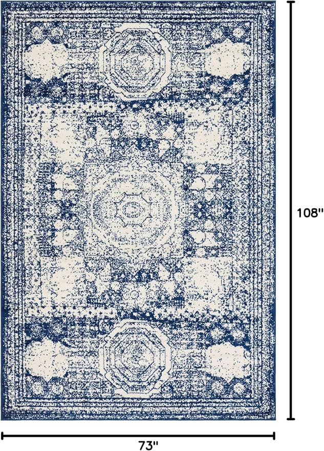 Unique Loom Bromley Collection Area Rug - Wells (6' 1" x 9' Rectangle, Ivory and Blue/ Ivory)