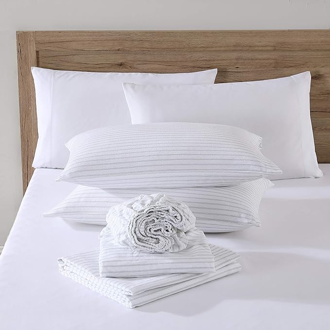 Eddie Bauer - Flannel Sheets Queen Size, Anti-Pilling & Wrinkle Resistant Cotton, Touchably Soft for All-Season Comfort - Bed Sheets with Matching Pillowcases & Fitted Sheet (Trail Stripe Grey)
