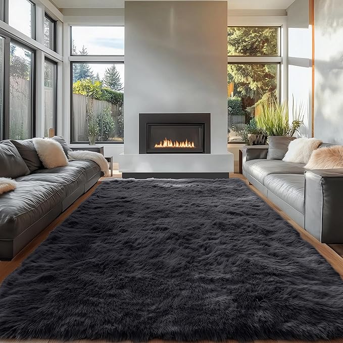 OLANLY 6x8 Machine Washable Large Area Rugs for Living Room, Bedroom, Soft Fluffy Shaggy Bedside Rug, Indoor Floor Carpet for Kids Girls and Boys, Dorms, Nursery, Home Decor Aesthetic, Black
