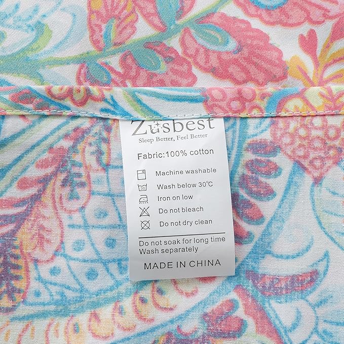 Zusbest Cotton Sheets Full 100% Cotton Pink Green Paisley Floral Bed Sheet Sets Watercolor Bedding Luxury Soft Breathable Crispy Cooling Percale Sheets 17.5'' Girls Deep Pocket Full Bed Set, 4 Pcs
