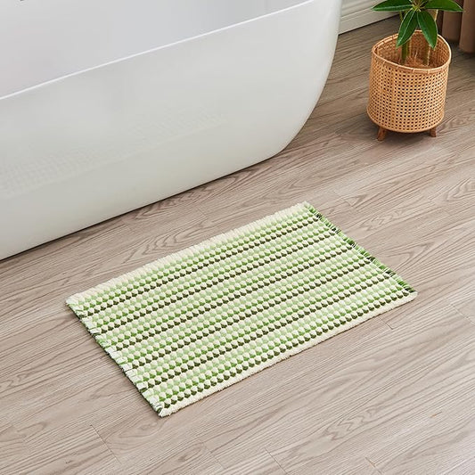 Douceur Boho Bath mat for Bathroom Floor Non Slip, Acrylic Blend Cute Bath Mats with Tassels, Quick Dry Bath mats Machine Washable, 20" x 32", Green