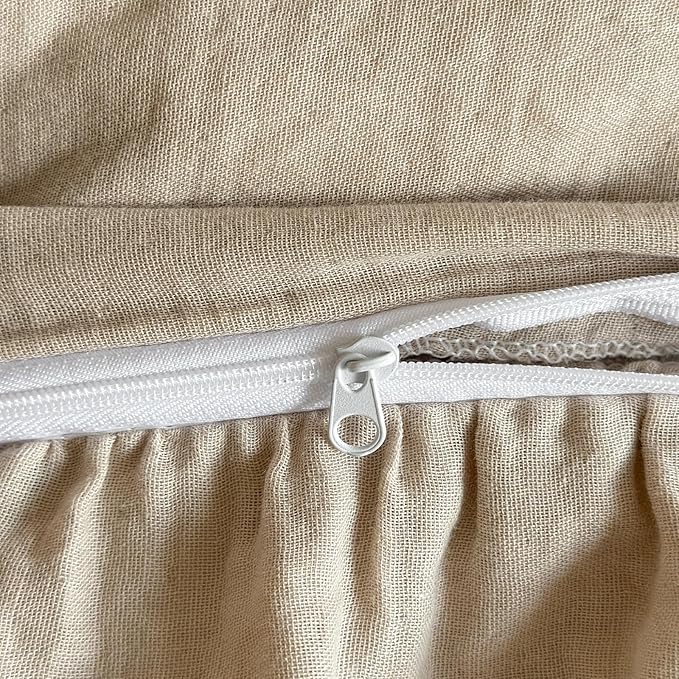 VM VOUGEMARKET Vintage Flower Duvet Cover Set King Ruffled Linen Gauze Duvet Cover with 2 Pillow Shams Soft Breathable Muslin Cotton Bedding Set-Ivory