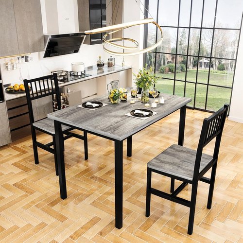 Skiennix 3-Piece Dining Table Set - Space-Saving Wooden Kitchen Table with Chairs for Small Spaces | Grey