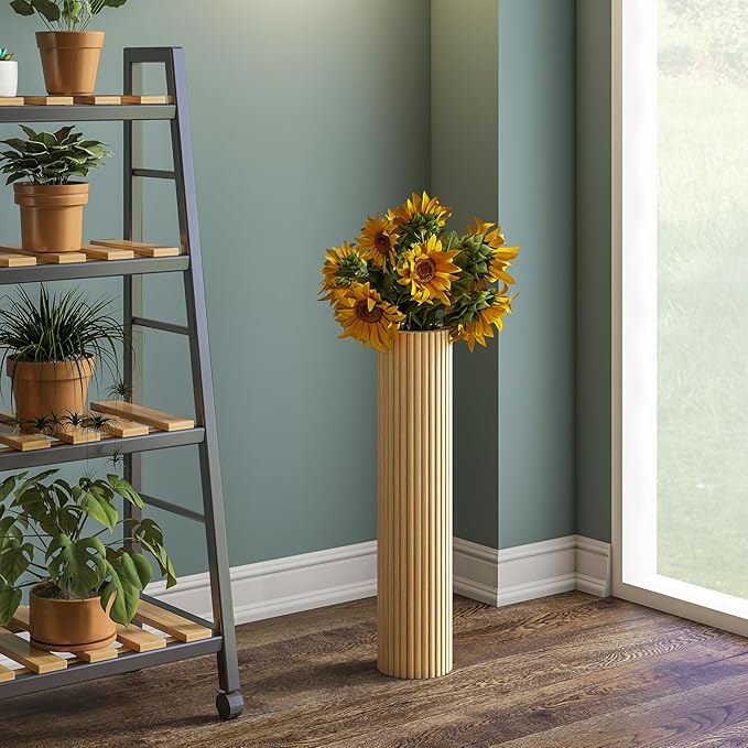 SHYFOY Wooden Fluted Floor Vase, 27.5 inch Cylinder Decorative Tall Vase Standing Decor for Living Room Dining Bedroom Home Corner Indoor