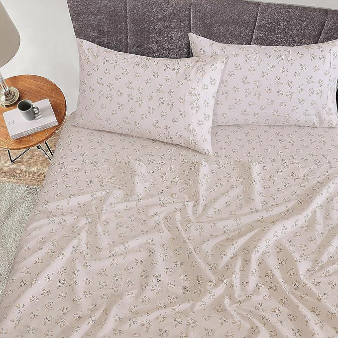 RUVANTI 100% Cotton Split King Sheets Sets for Adjustable Bed, 5 PCs, Soft & Breathable Percale Weave Bedding, Deep Pocket 16", Hotel Standard, Crisp Cool Feel & Durable, Floral Sheet, Twin Spring