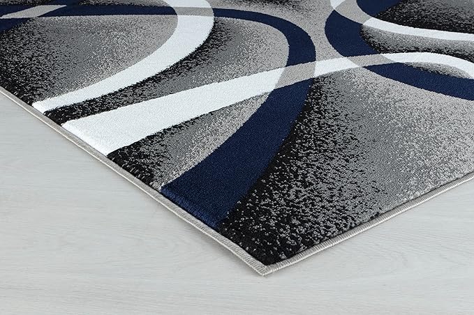 GLORY RUGS Area Rug 4x6 Navy Door Mat Modern Swirls Carpet Bedroom Living Room Contemporary Dining Accent Sevilla Collection 4816