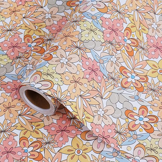 RayofSun Floral Wrapping Paper Roll 17 in x 32ft Mini Roll Boho Vintage Flower Gift Wrap All Occasion Wedding Birthday Bridal Shower Party Baby Shower Christmas