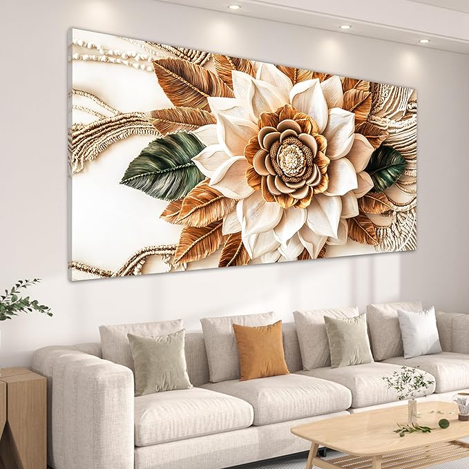 Tarfupth Boho Flower Canvas Wall Art for Living Room White and Brown Large Canvas Prints Botanical Pictures for Bedroom Office Home Decor 24"x48"