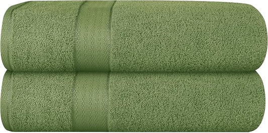 GLAMBURG 700 GSM Premium Cotton 2-Pack Oversized Extra Large Bath Sheet Set - 100% Combed Cotton - 2 Bath Sheets 35x70 - Luxury Hotel & Spa Quality - Durable Ultra Soft Highly Absorbent - Kiwi Green