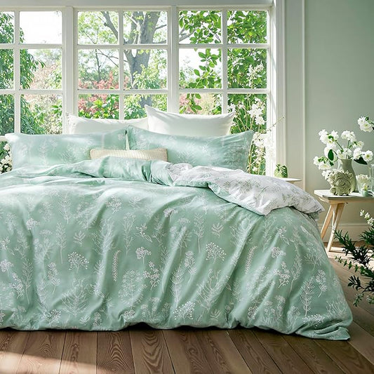 Bedsure Duvet Cover King Size - Reversible Floral Duvet Cover Set with Zipper Closure, Green Bedding Set, 3 Pieces, 1 Duvet Cover 104"x90" with 8 Corner Ties and 2 Pillow Shams 20"x36"