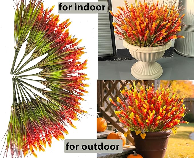Artificial Plants Outdoor, 20 Pcs Fake Mums Flowers UV Resistant Outdoor Plants, Artificial Fall Flowers Plastic Faux Plants Shrubs for Home Porch Garden Yard Window Box