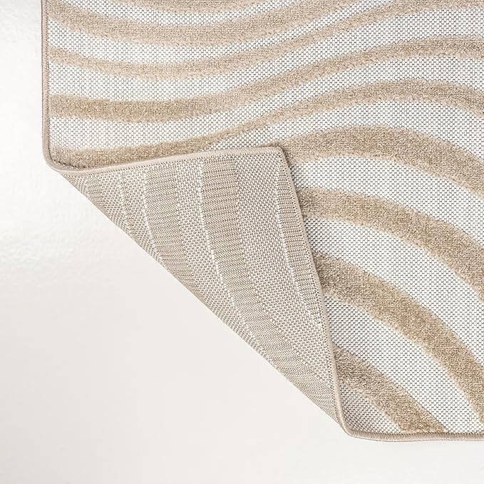 JONATHAN Y Maribo High-Low Abstract Striped Beige/Cream 8x10 Indoor/Outdoor Area Rug for Patio, Backyard, Living Room, Bedroom, Office, Hose-Washable (SCN103D-8)