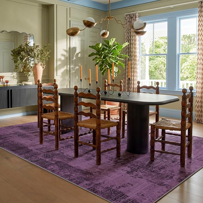 Kokia Abstract Area Rugs Living Room Washable Low Pile 6x9 Non-Slip Indoor Decor Purple Carpet Foldable Stain Resistant Ombre Rugs Bedroom Dining Room, Oslo Plum