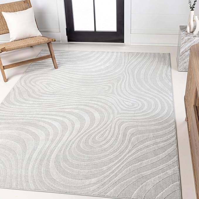 JONATHAN Y Maribo High-Low Abstract Striped Cream/Ivory 12x18 Indoor/Outdoor Area Rug, Pet Friendly, Non-Shedding, Stain Resistant, Easy-Cleaning for Backyard, Patio (SCN103A-18)