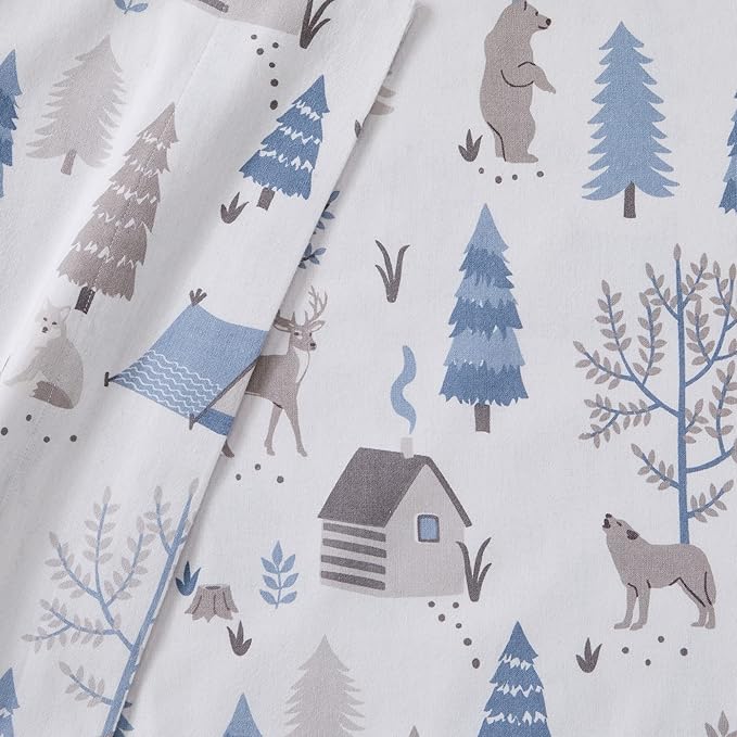 Market & Place 100% Turkish Cotton Flannel Sheet Set | 3 Piece Deep Pocket Novelty Cozy Winter Bed Sheets | Double Brushed for Extra Softness & Comfort | Alpine Collection (Twin, Winter Wildlife)