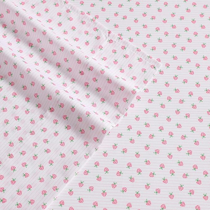 Laura Ashley Kids - Twin XL Sheet Set, Soft & Wrinkle-Resistant Toddler Bedding Set, Deep Pockets, Girl Bed Sheets with Matching Fitted Sheet & Pillowcase (Sweet Lady Bugs Pink)