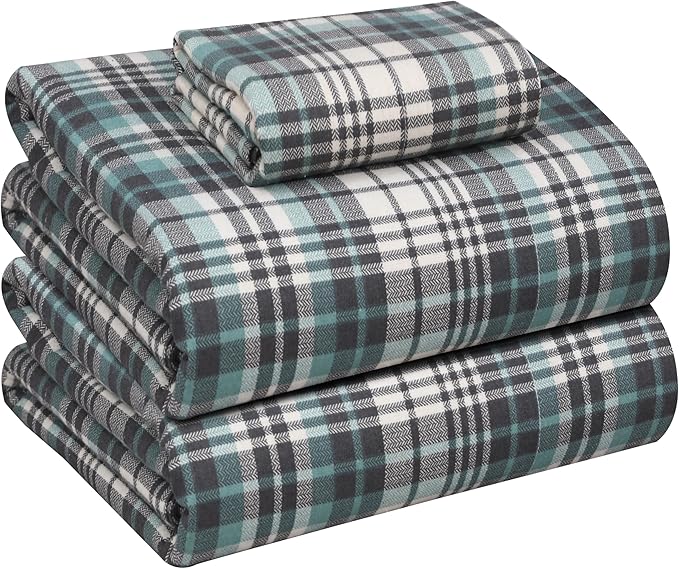 RUVANTI Flannel Sheets Twin XL Size - 100% Cotton Double Brushed Twin XL Sheet Sets, Deep Pockets 16 Inches, All Seasons Breathable & Extra Soft Bed Sheets, Warm & Cozy, 3 Piece, Mint Grey