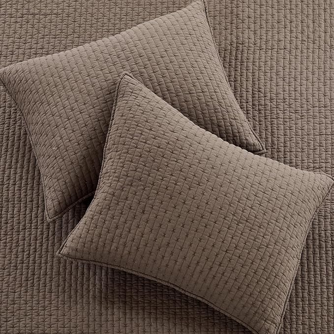 Levtex Home Cross Stitch Reversible Full Bedspread Set (100x104in) with 2 Pillow Shams (26x20in) - Stitch Texture - Cocoa - 100% Cotton Full Size Bedspread Set - Lightweight, Soft, Pre-Washed