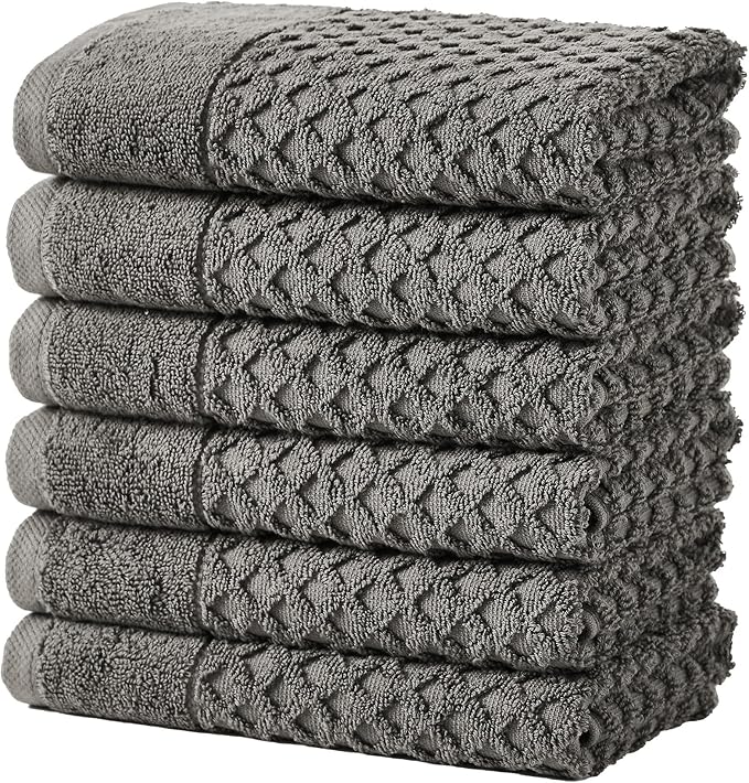 Great Bay Home Hand Towels - 100% Cotton 6 Pack 26x16 Hand Towel Set - Absorbent, Durable, Quick-Dry Towels for Bathroom (Dark Grey)