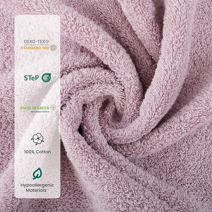 SEMAXE Bath Towel Set, 8 Piece Towel Set for Bathroom, Quick Dry Cotton Towels with Hanging Loops, Easy Care, Purple