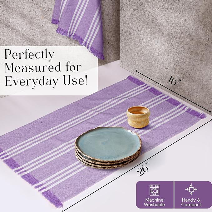 Striped Kitchen Towels 4 Pack, 16x26 Inches, 100% Cotton, Absorbent Dish Towels for Kitchen Drying, Reusable Dishcloths for Cleaning, Quick Dry Wash Rags for Everyday Use - Lavender