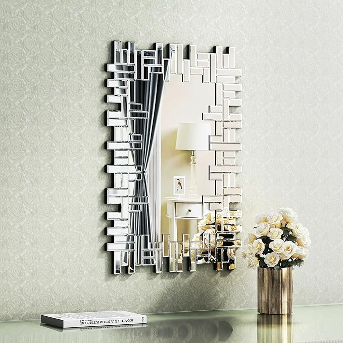 KOHROS Large Decorative Rectangle Mirror for Wall Decor Art Grecian Venetian Mirror (Silver-A, 36" L x 24" W)
