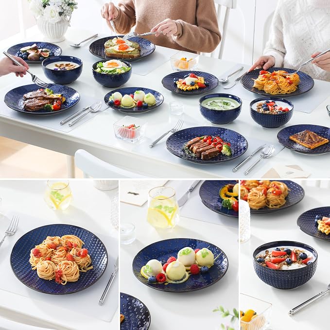 MALACASA 12 Pieces Dinnerware Sets, Modern Plates and Bowls Sets, Blue Dish Set for 4, Kitchen Ceramic Dinner Plates Dishware Set, Microwave and Dishwasher Safe, Series LYDIA
