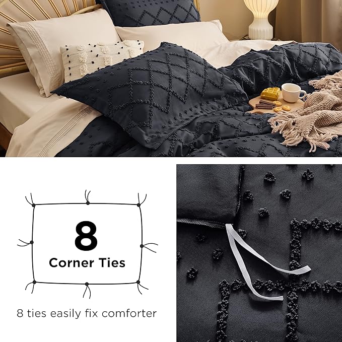 Bedsure Boho Duvet Cover King Size - Black Breathable & Soft Boho Bedding, Machine Washable Comforter Cover for All Seasons, Includes 1 Duvet Cover 104"x90" with 2 Pillow Shams & Zipper Closure