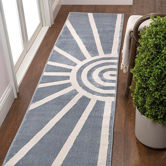 JONATHAN Y Sun Two-Tone High-Low Runner Rug 2X8 Blue/White, Aelius MidCentury Scandinavian Abstract for Living Room, Bedroom, Kitchen, Easy-Cleaning, Pet-Friendly, Non-Shedding SND101C-28