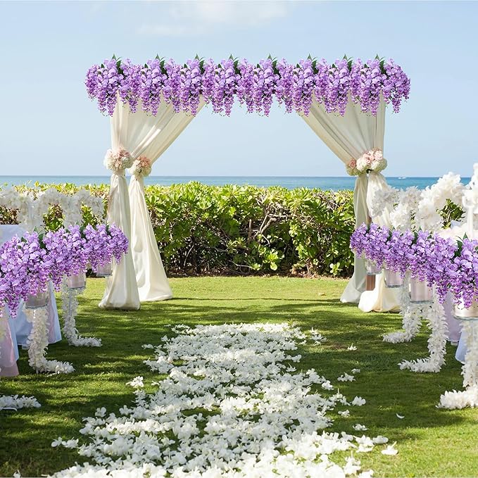 HyeFlora Artificial Hanging Flowers Spring Fake Flower for Vase, 2Pcs Light Purple Silk Wisteria UV & Fading Resistant Faux Flowers for Centerpiece Table, Bedroom Kitchen Living Room Bathroom