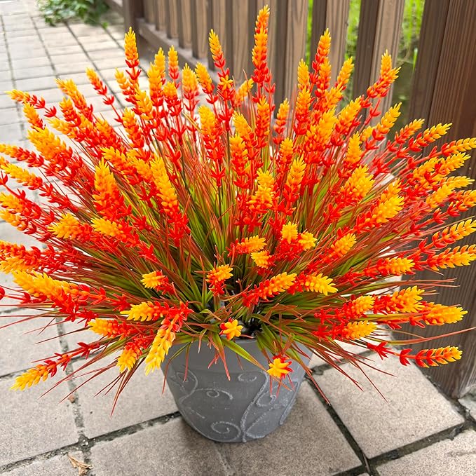 Artificial Plants Outdoor, 20 Pcs Fake Mums Flowers UV Resistant Outdoor Plants, Artificial Fall Flowers Plastic Faux Plants Shrubs for Home Porch Garden Yard Window Box