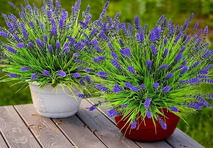 Artificial Faux Plants Flowers for Outdoors Decor, 22 Pcs Fake Lavender Flowers Outdoor UV Resistant, Realistic No Fade Realistic Outdoor Plants Greenery Shrubs for Porch Garden Yard Window Box Home