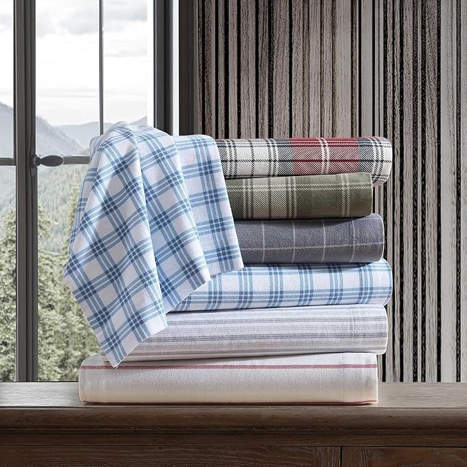 Eddie Bauer - Queen Bed Sheets, Cotton Flannel Bedding Set with Matching Pillowcases, Brushed for Extra Softness, Deep Pocket, Oeko-Tex Certified (Arrowhead Tartan Blue)