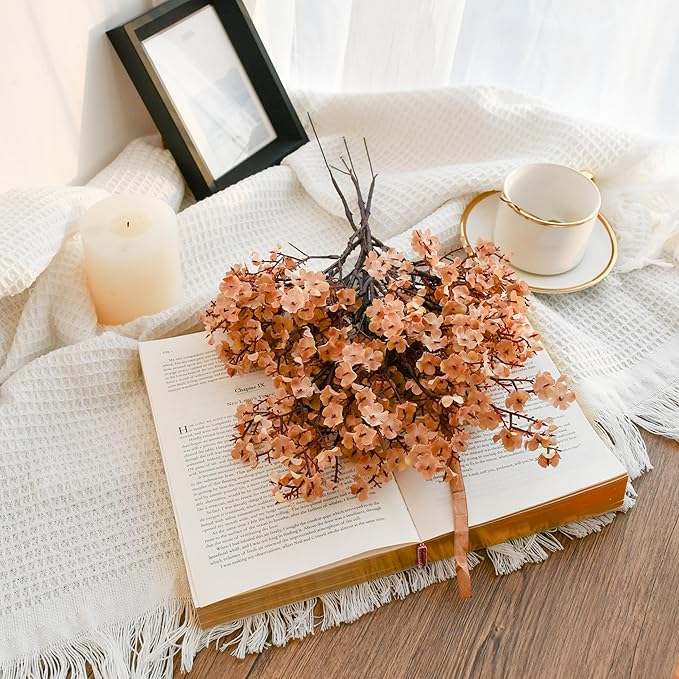 Mandy's Light Brown Artificial Baby’s Breath European Flowers 15 Bundles Silk Gypsophila with Bendable Stems for Fall Thanksgiving & Christmas Centerpiece Wedding Decor and Table Arrangements