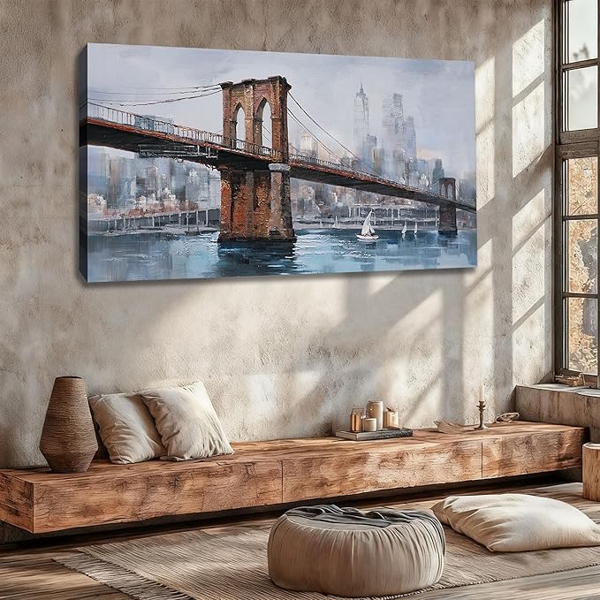 Ardemy Brooklyn Bridge Canvas Wall Art Abstract Skyline New York City Painting Prints, Modern Brooklyn Bridge Colorful NYC Picture Framed for Bedroom Living Room Home Office Wall Decor Large Size