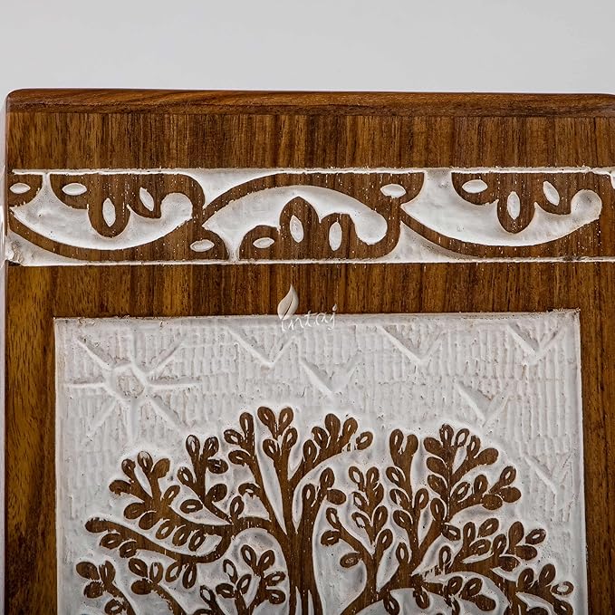 INTAJ Wooden Keepsake Cremation Urn for Human & Pet Ashes - Mini Tree of Life Urn Box & Casket - Holds 20 Cubic Inch