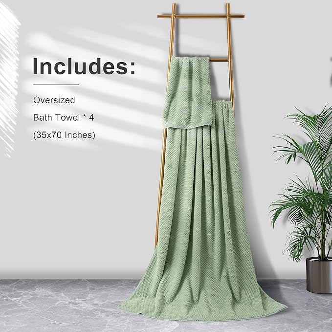 Extra Large Bath Towel Sheet Set 35x70 Inches - Oversized Bath Towels Set,Jumbo Large Polyester - Quick Dry, Lightweight,Super Soft,Highly Absorbent Towel Set for Bathroom,Hotel,SPA,Pack of 4 (Green)
