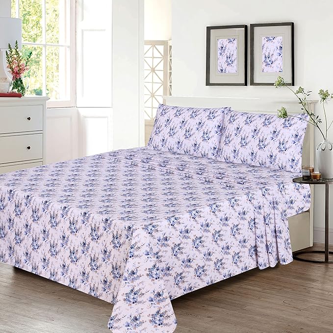 RUVANTI 100% Cotton California King Sheet Sets, 4 Pieces, Soft & Breathable Percale Weave Bedding, Deep Pocket 14", Hotel Standard, Crisp Cool Feel & Durable, Perfect Floral Sheets, Maple