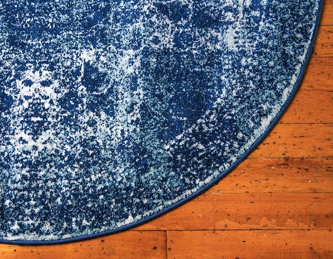 Unique Loom Bromley Collection Area Rug - Wells (3' Round, Navy Blue/ Ivory)
