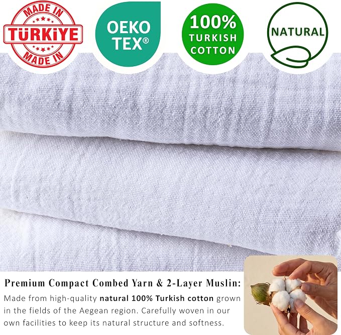 PÜSKÜL - Premium 2-Piece Oversized Muslin Bath Towel for Adult 35x70 Extra Large Bath Sheets | Natural 100% Turkish Cotton Soft Absorbent Quick-Dry Lightweight Spa & Beach Towels (Pack of 2, White)