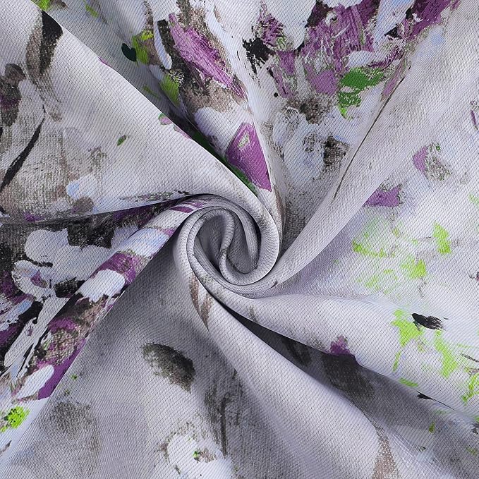 MYSKY HOME Purple Curtains 84 Inch Long 2 Panel Thermal Insulated Half-Blackout Flowers and Leaves Printed Curtains with Grommet