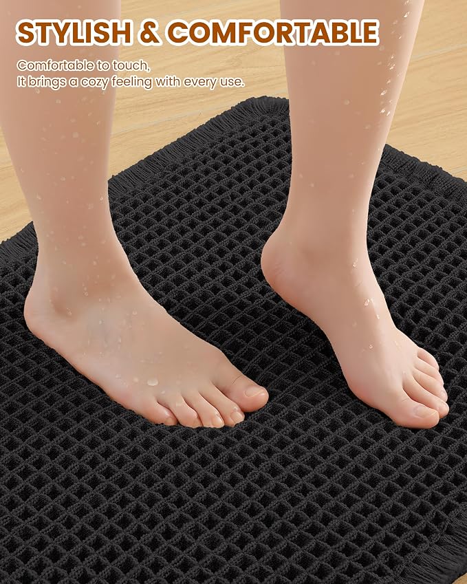 Smiry Waffle Bath Mat 72x24, Extra Soft Absorbent Bathroom Rugs, Non Slip Machine Washable Quick Dry Bath Rugs for Bathroom Floor, Tub, Shower, Home Decor Accessories, Black