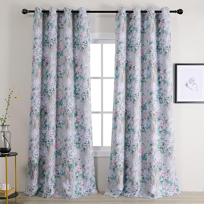 MYSKY HOME Floral Curtains 108 Inch Length 2 Panels for Living Room/Bedroom Thermal Insulated Grommet Vintage Curtains Decorative Drapes, Pink and Blue