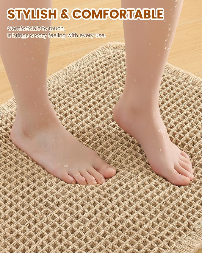 Smiry Waffle Bath Mat 36x24, Extra Soft Absorbent Bathroom Rugs, Non Slip Machine Washable Quick Dry Bath Rugs for Bathroom Floor, Tub, Shower, Home Decor Accessories, Brown